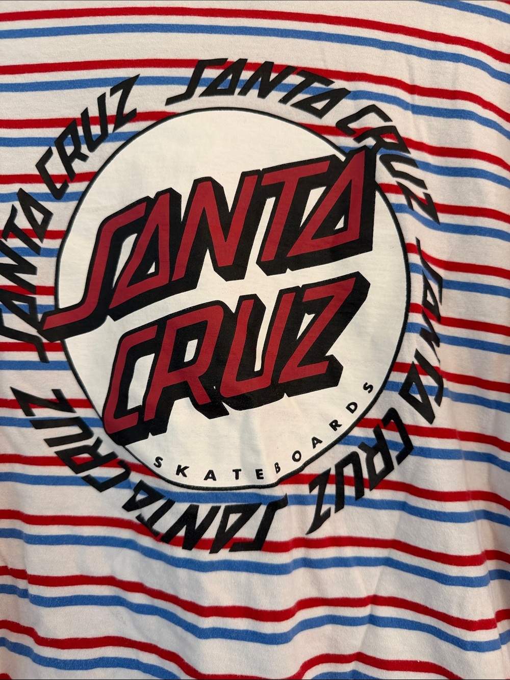 Santa Cruz Skateboards White Red & Blue Striped Long-Sleeve Cotton Tee